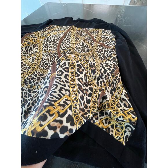 Susan Graver black and silky leopard cardigan with chain detail MED - Picture 6 of 11
